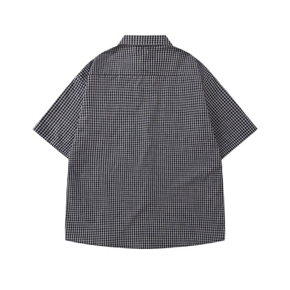Checkered Short-Sleeve Shirt with Tie 或 Chic Plaid Tie Shirt