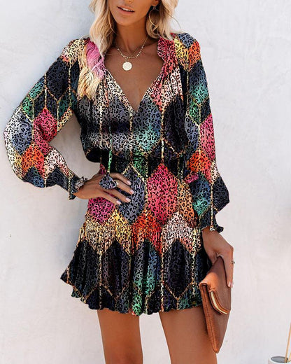 Bold Floral Mini Dress with Tiered Skirt