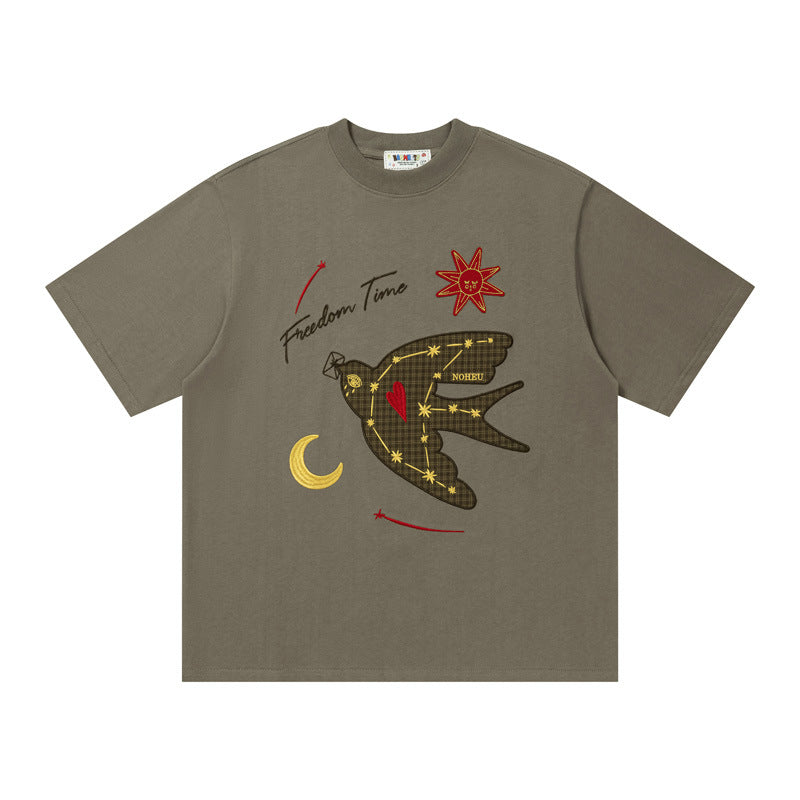Freedom Swallow Graphic Oversized T-Shirt Short Sleeve Crew Neck Casual Summer Streetwear Tee | Freedom Swallow Tee
