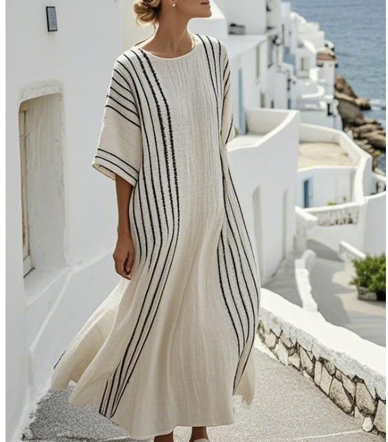 Women's Boho Linen Maxi Dress Oversized Kaftan Beach Cover Up Vacation Resort Dress