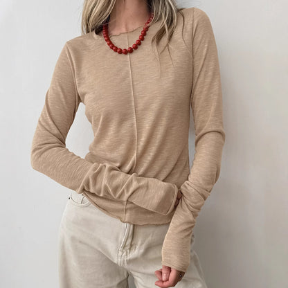 Autumn and awinter crew neck knitted bottoming shirt women's simple fashion splicing inside with white long-sleeved top women's clothing