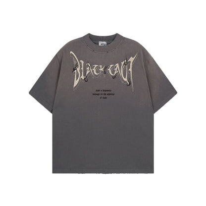 Women's American High Street Washed Vintage Print Loose Short Sleeve T-Shirt Distressed Oversized Casual Unisex Tee | Washed Vintage Tee