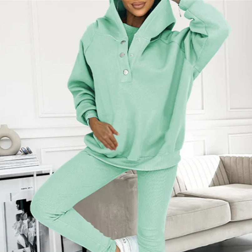 Women's Three Piece Lounge Set Hooded Sweatshirt Tank Top and Leggings Matching Tracksuit Casual Athleisure Outfit