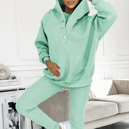 Women's Three Piece Lounge Set Hooded Sweatshirt Tank Top and Leggings Matching Tracksuit Casual Athleisure Outfit