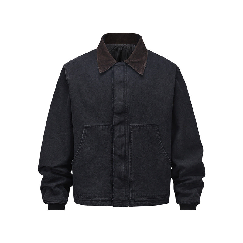 Women's American Retro Washed Vintage Lapel Cotton Puffer Jacket Workwear Warm Couple Winter Casual | Washed Lapel Puffer