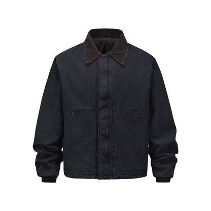 Women's American Retro Washed Vintage Lapel Cotton Puffer Jacket Workwear Warm Couple Winter Casual | Washed Lapel Puffer