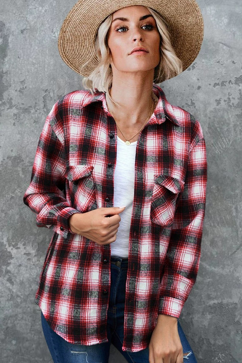 Women's Plaid Button Down Shirt Oversized Long Sleeve Flannel Shirt Jacket Casual Longline Shacket Coat