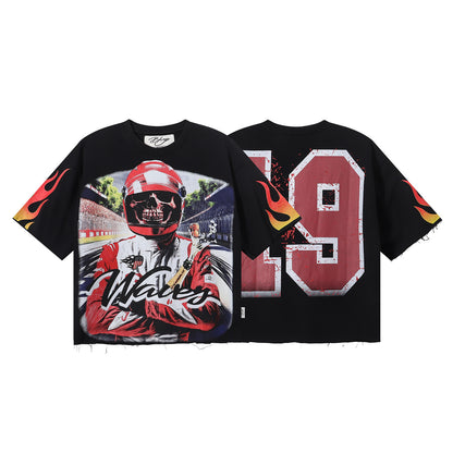 DARKAGE Skull Biker Lightning Vintage Washed Heavyweight Tee