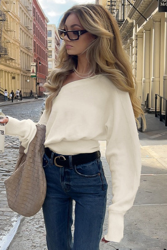 Off Shoulder Fitted Knit Sweater - Seldom Seen Styles