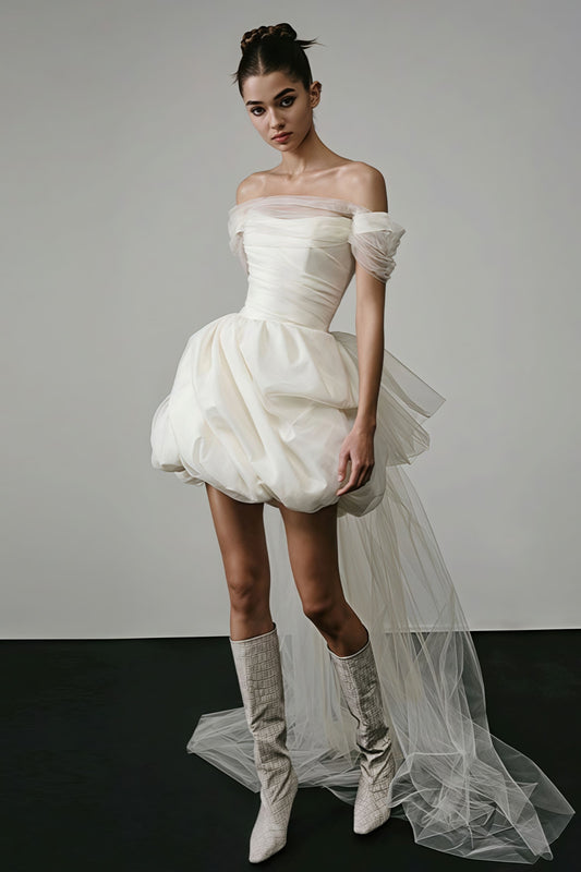Off Shoulder Minimalist Satin Bud Reception Dress - Seldom Seen Styles