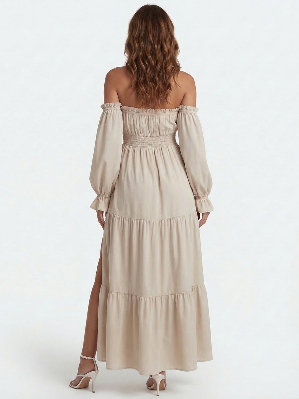 Off-Shoulder Smocked Waist Maxi Dress - Seldom Seen Styles
