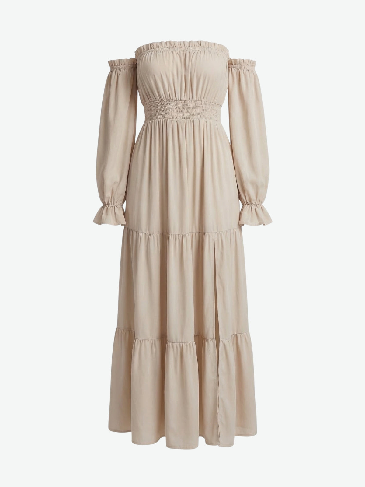 Off-Shoulder Smocked Waist Maxi Dress - Seldom Seen Styles
