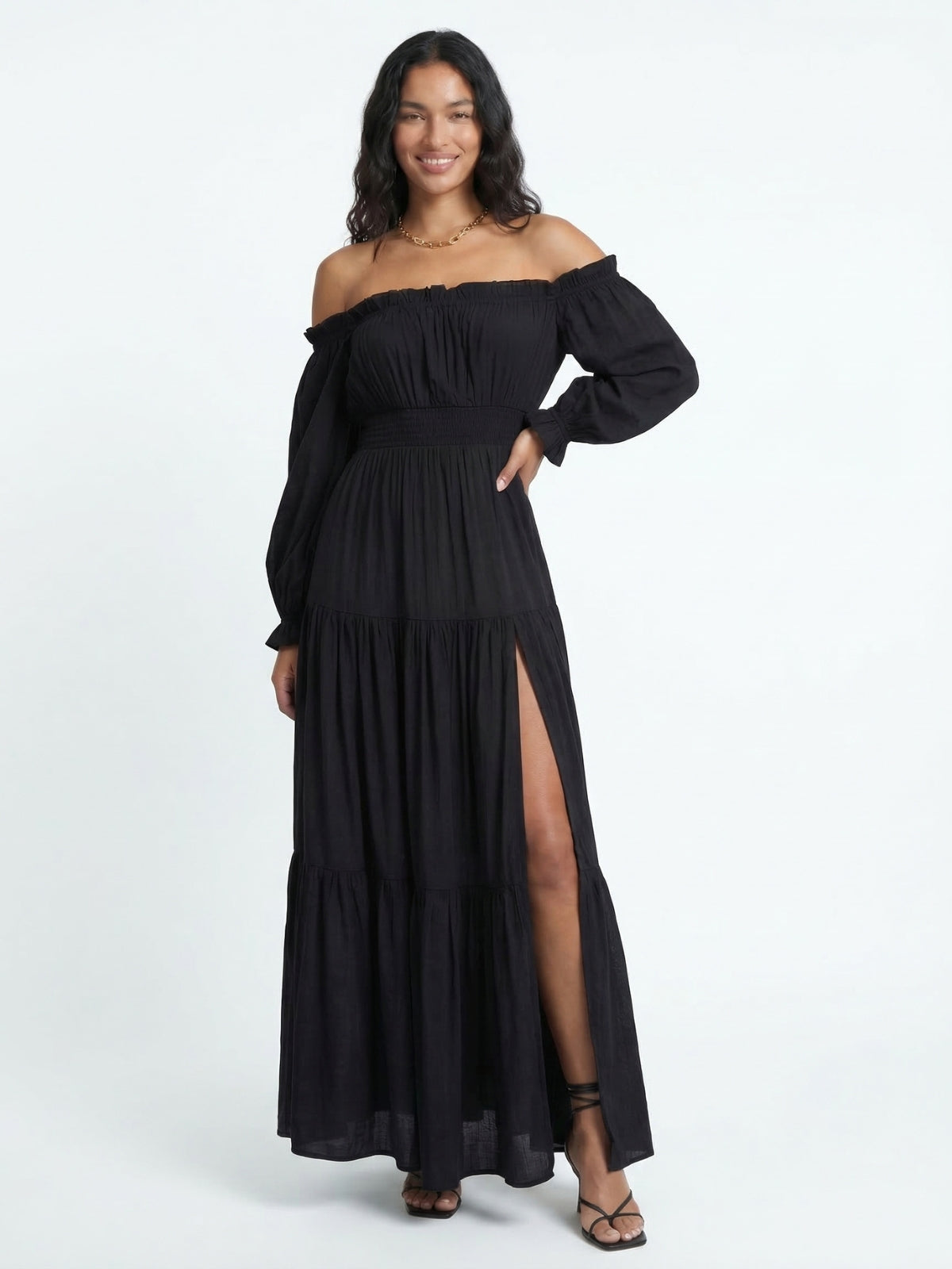 Off-Shoulder Smocked Waist Maxi Dress - Seldom Seen Styles
