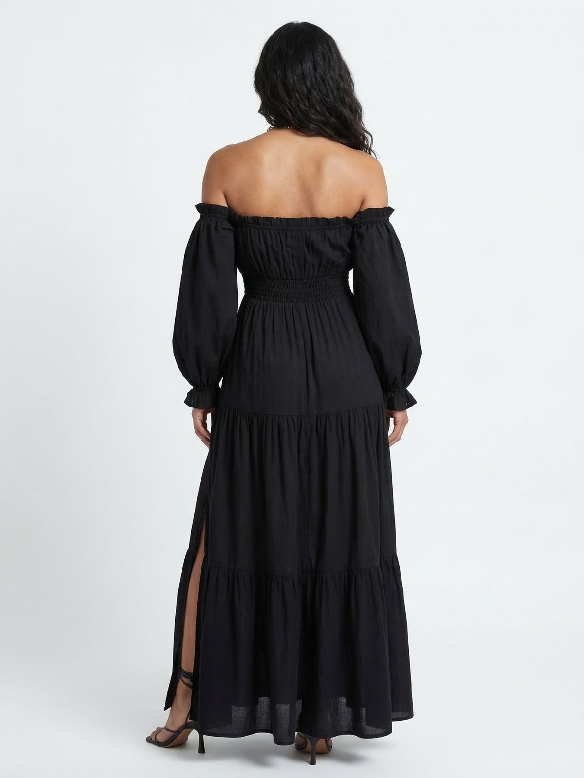 Off-Shoulder Smocked Waist Maxi Dress - Seldom Seen Styles