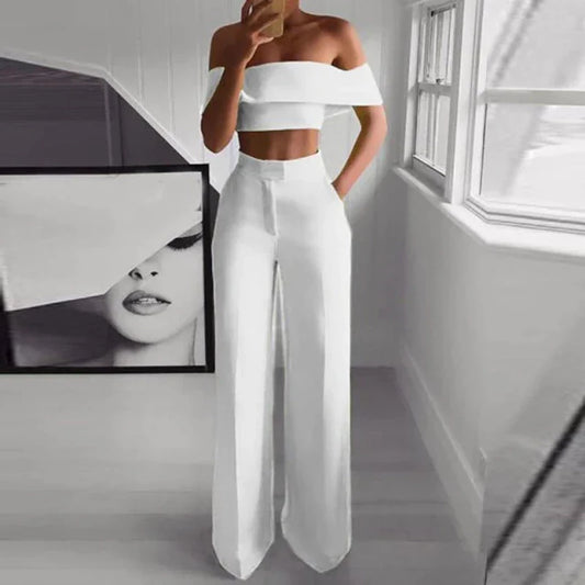 Off Shoulder Top and Pants Matching Set - Seldom Seen Styles