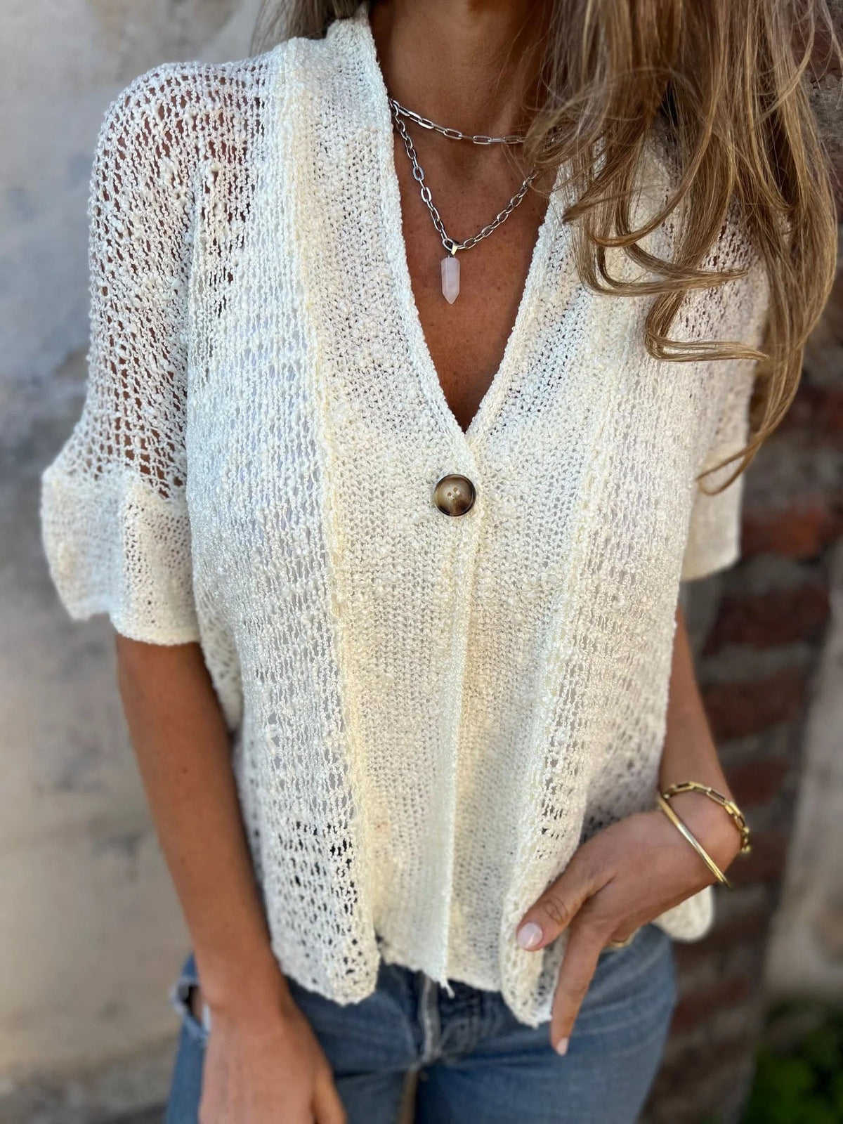 One Button Hollow Knit Tops - Seldom Seen Styles