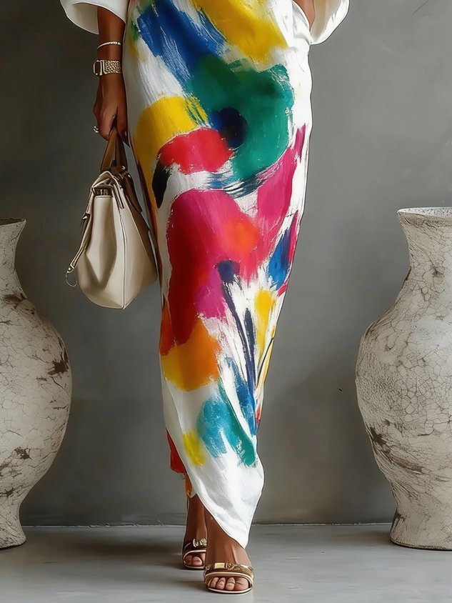 One-Shoulder Abstract Print Maxi Dress - Seldom Seen Styles