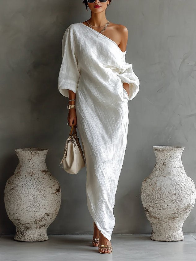 One-Shoulder Abstract Print Maxi Dress - Seldom Seen Styles
