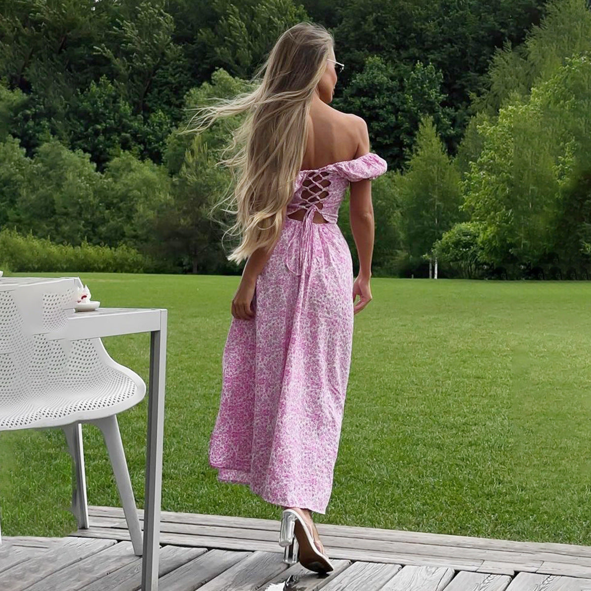 One-shoulder floral long dress summer new sexy slit slim temperament long skirt - Seldom Seen Styles