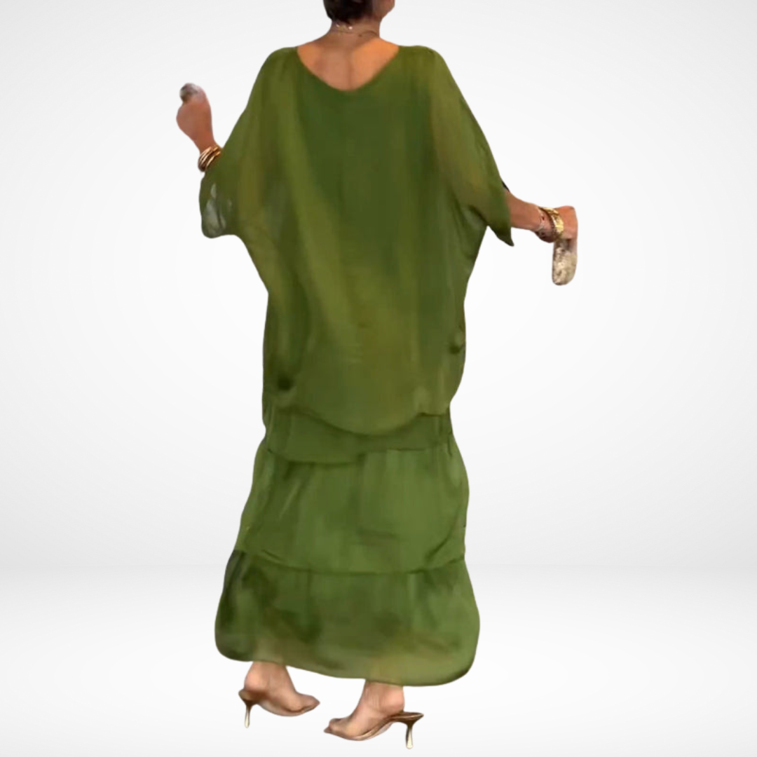 Womens Elegant Mother of The Bride Dresses for Wedding,Fall Chiffon 3/4 Batwing Sleeve Maxi Flowy Layered Dress - Seldom Seen Styles