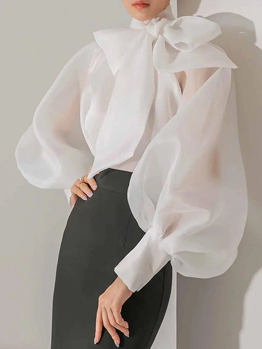 Organza Transparent Bow Blouse with Camisole - Seldom Seen Styles