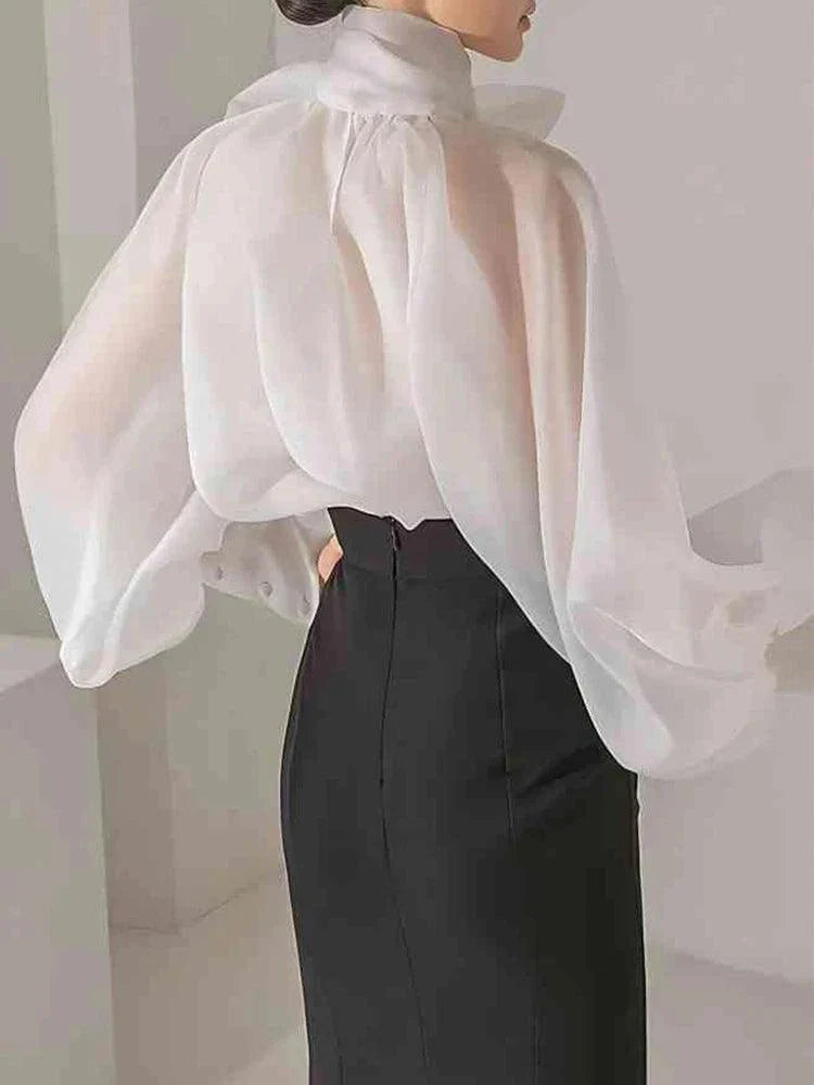 Organza Transparent Bow Blouse with Camisole - Seldom Seen Styles