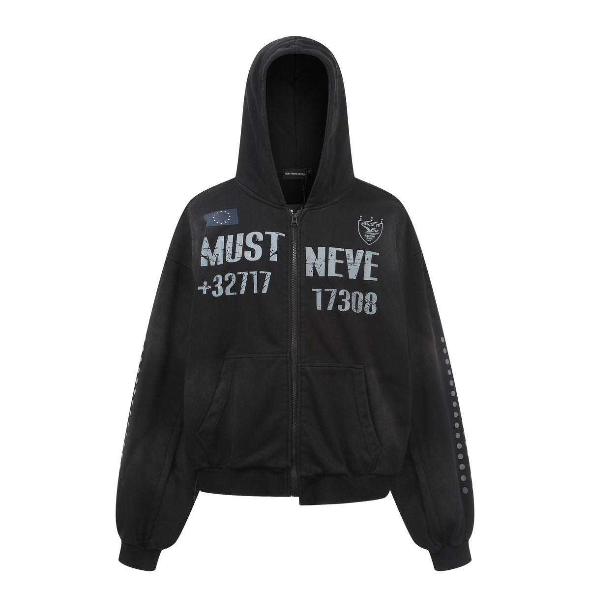 Oversize Patch Graffiti Zipper Hoodie - Seldom Seen Styles