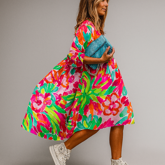 Oversized Floral Print Midi Shirt Dress - Seldom Seen Styles