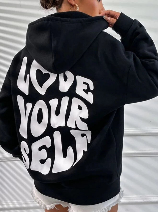 Oversized “Love Yourself” Positive Message Hoodie - Seldom Seen Styles
