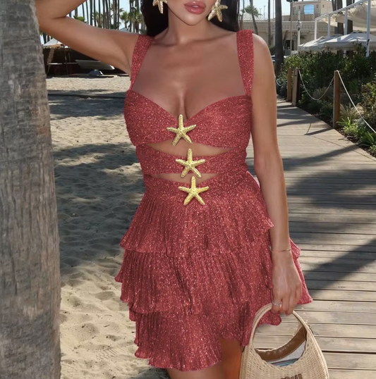 PENNY STARFISH CUTOUT PLEATED DRESS - Seldom Seen Styles
