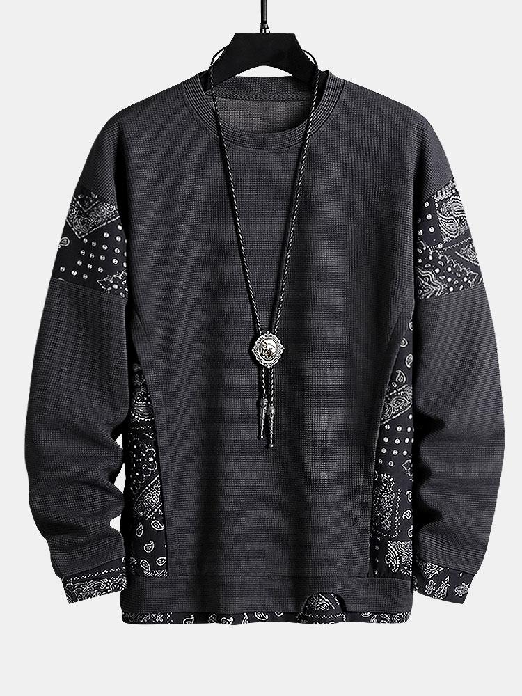 Paisley Print Panel Waffle Sweatshirt - Seldom Seen Styles