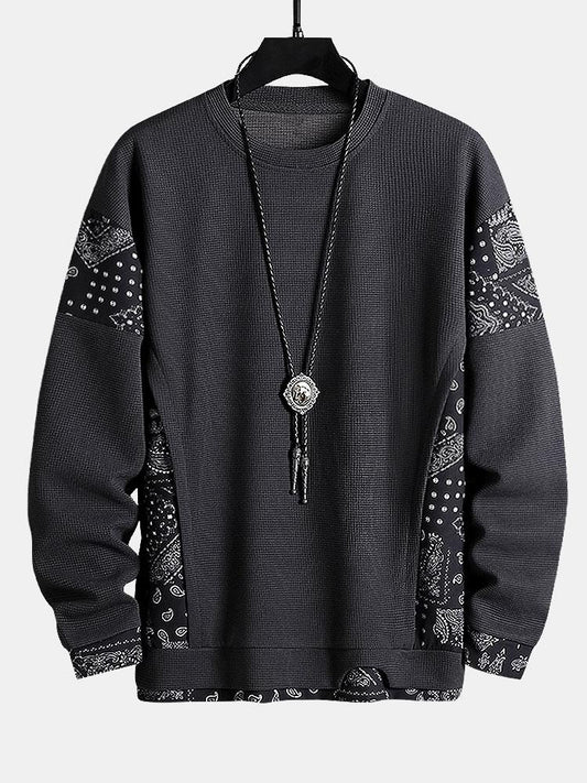 Paisley Print Panel Waffle Sweatshirt - Seldom Seen Styles