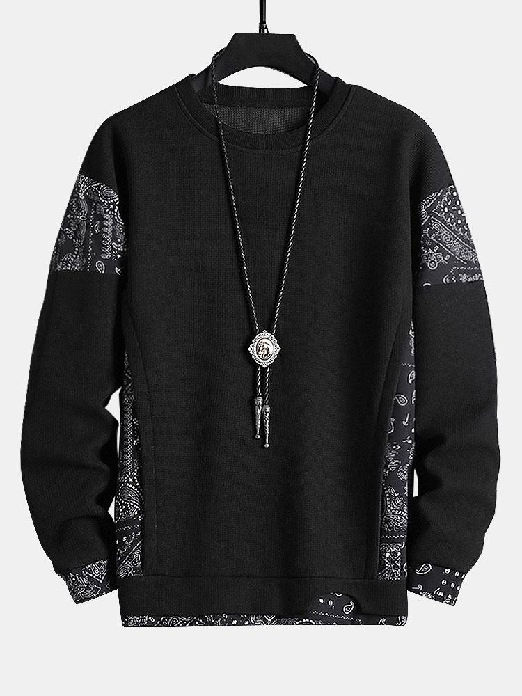 Paisley Print Panel Waffle Sweatshirt - Seldom Seen Styles