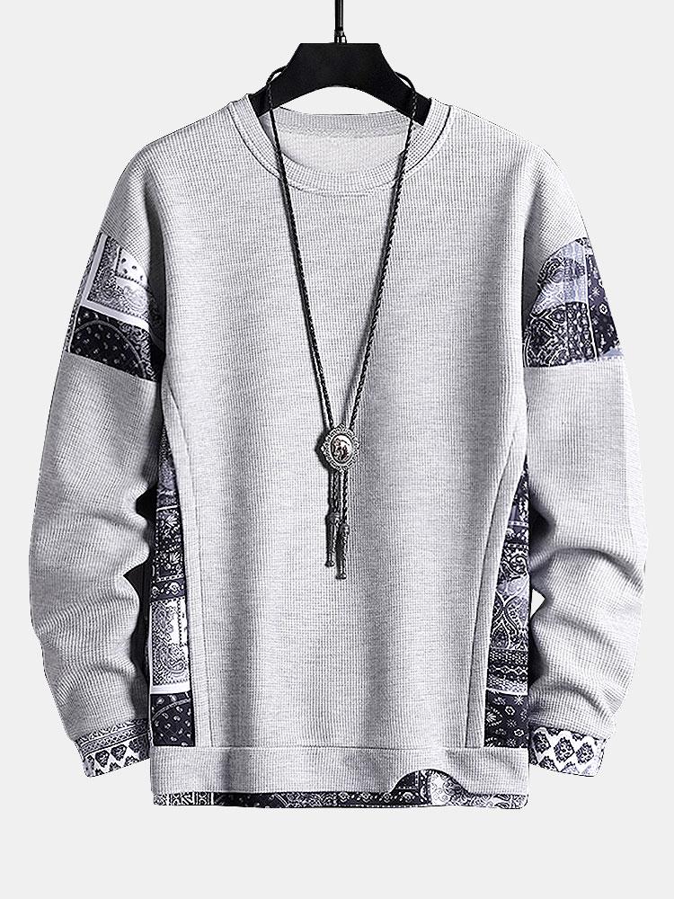 Paisley Print Panel Waffle Sweatshirt - Seldom Seen Styles