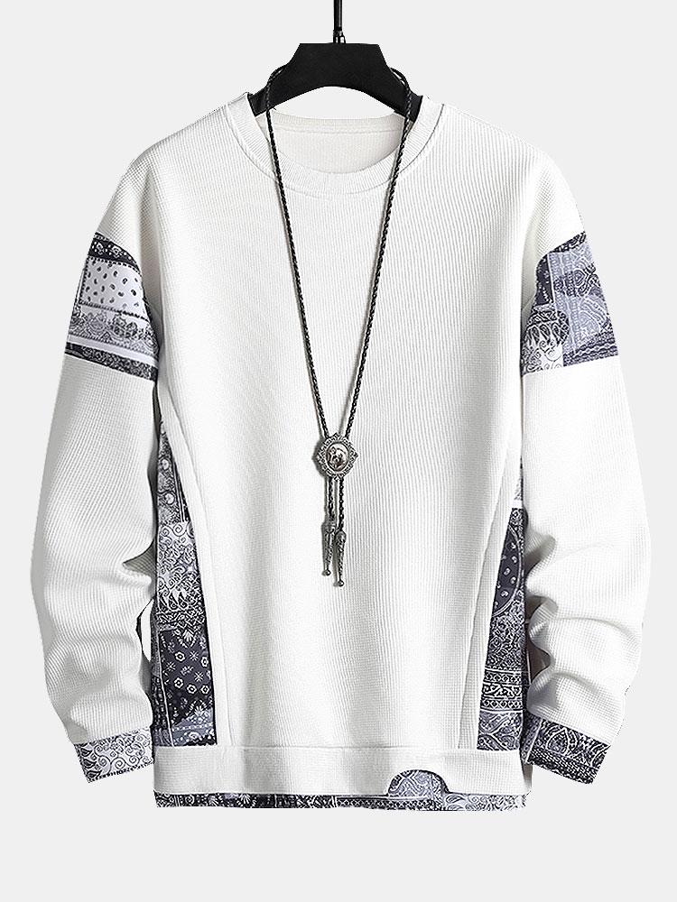 Paisley Print Panel Waffle Sweatshirt - Seldom Seen Styles