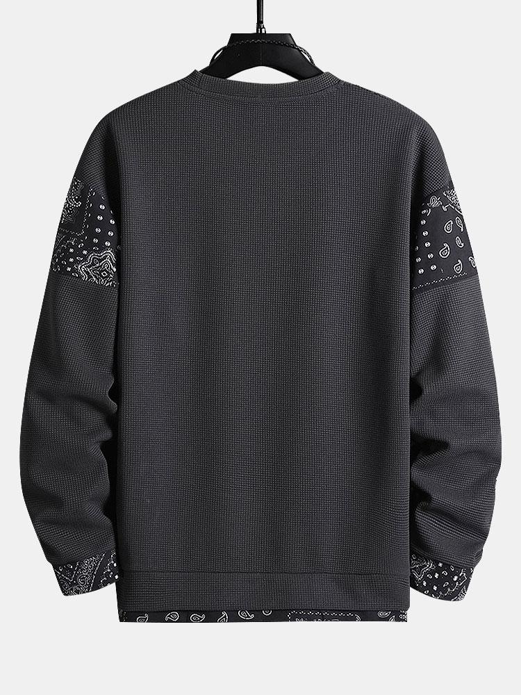 Paisley Print Panel Waffle Sweatshirt - Seldom Seen Styles