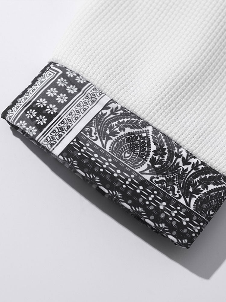 Paisley Print Panel Waffle Sweatshirt - Seldom Seen Styles