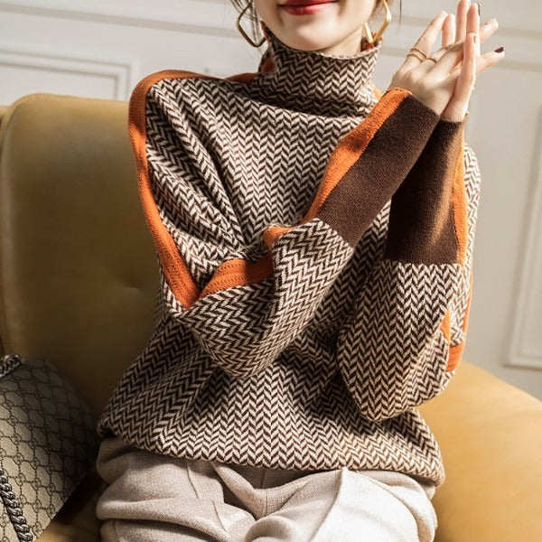 Charlotte | Crew neck sweater with striking contrasting stripes - Seldom Seen Styles