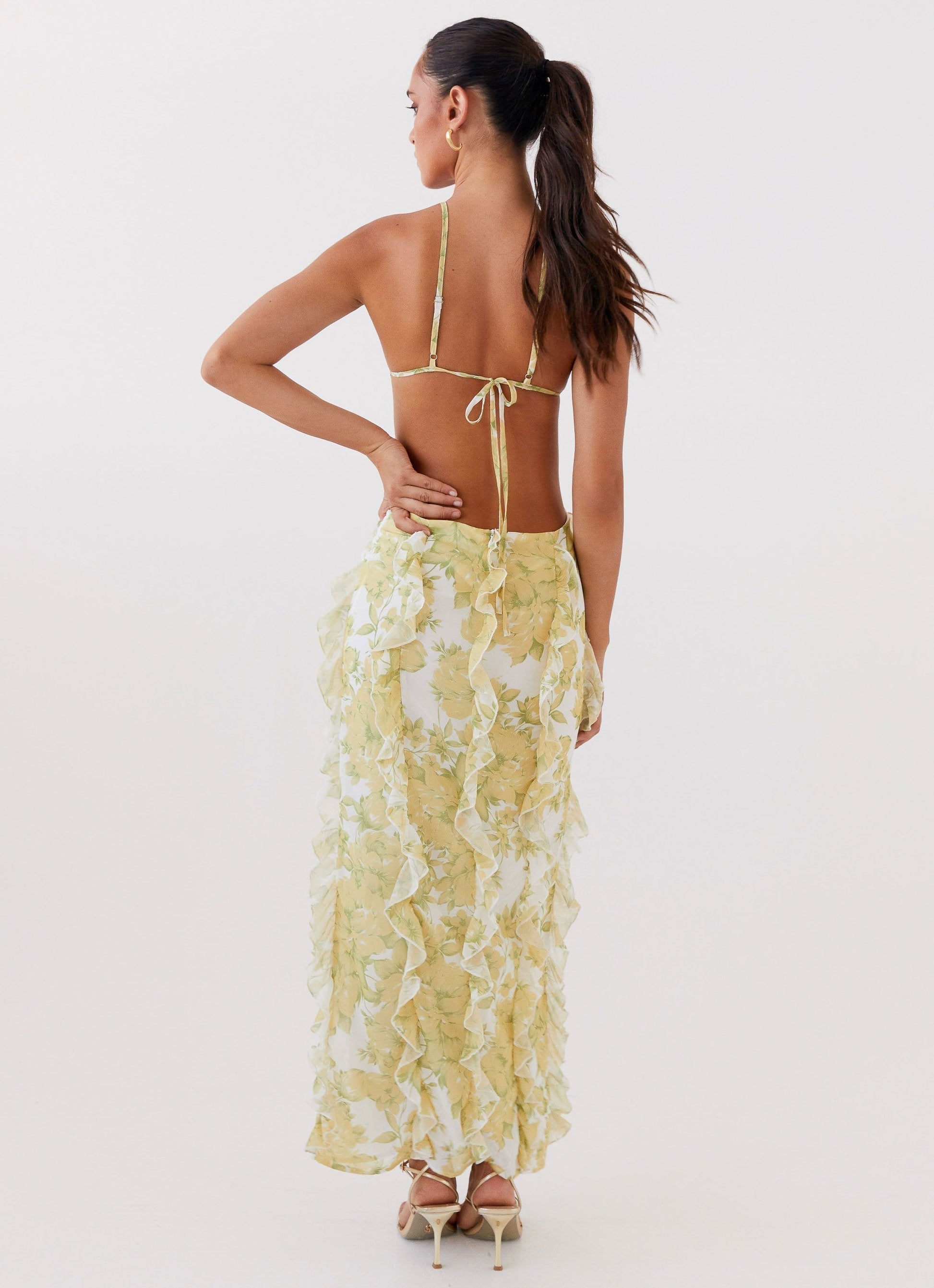 Women's Floral Ruffle Maxi Dress Backless Cut Out Summer Vacation Dress - Seldom Seen Styles