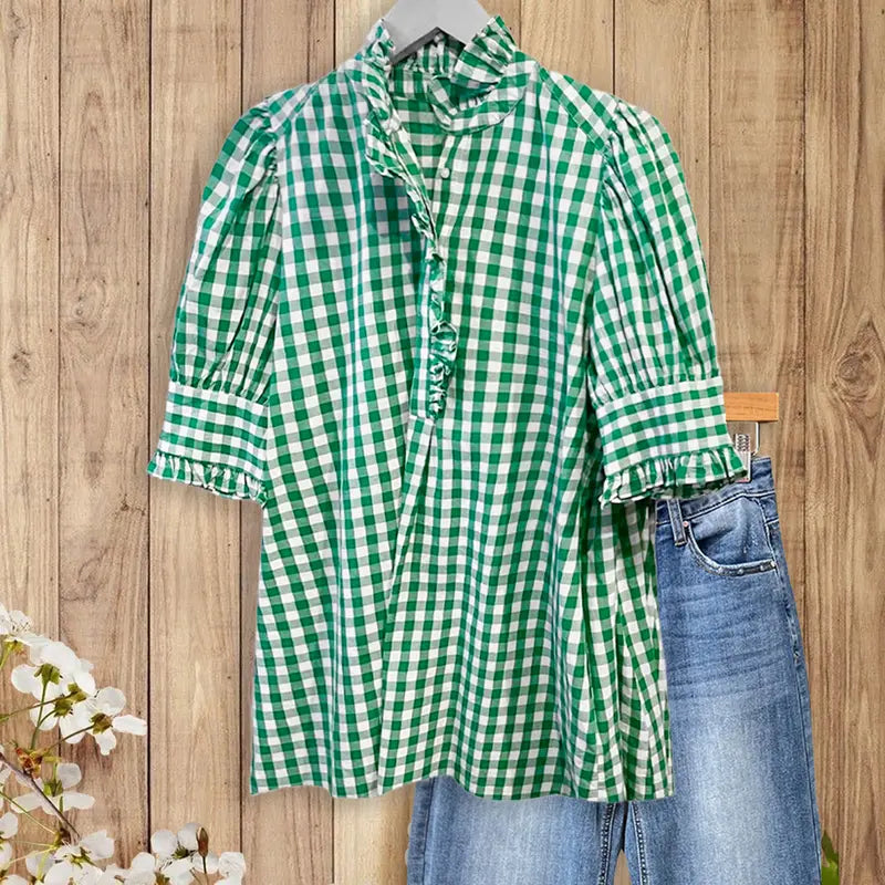 Picniq™ - Gingham Ruffle Blouse - Seldom Seen Styles