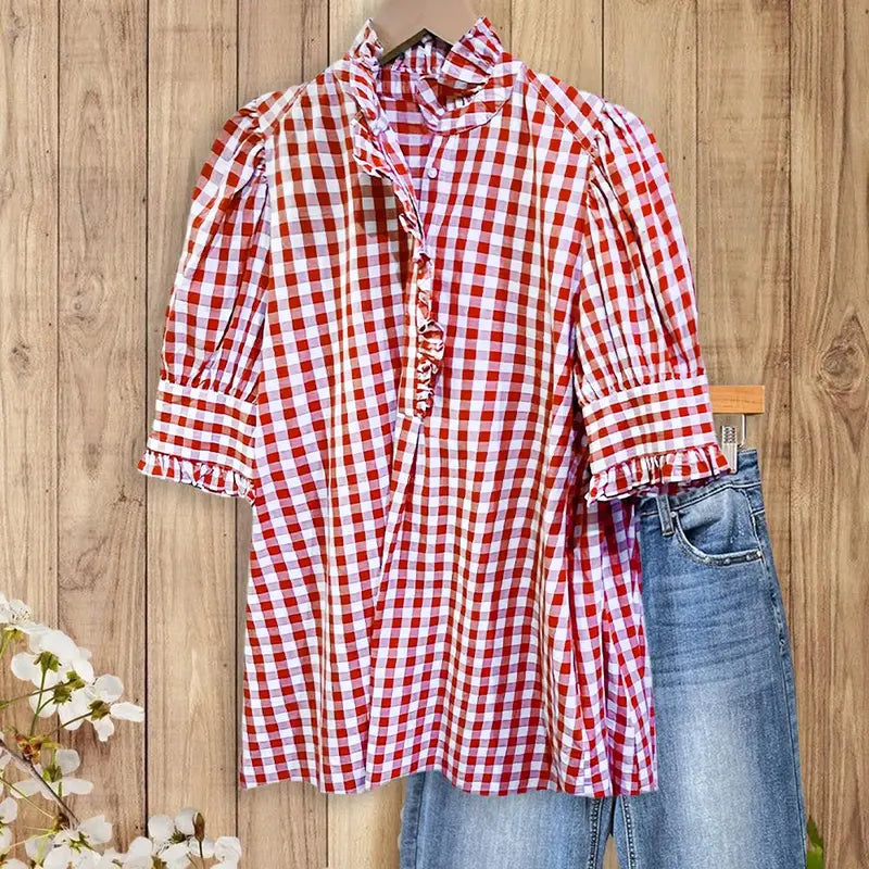 Picniq™ - Gingham Ruffle Blouse - Seldom Seen Styles