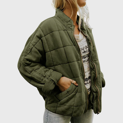 Womens Dolman Quilted Lightweight Jackets Full-zip Stand Collar Loose Warm Winter Outwears with Pockets