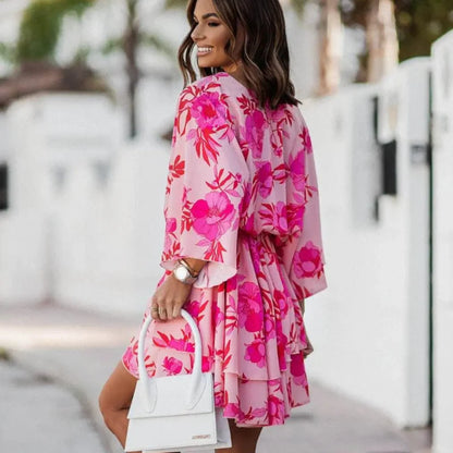 Pink Boho Floral Mini Dress