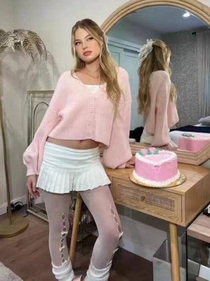 Pink Ribbed Knit Cardigan Soft Knit Cardigan Sweater