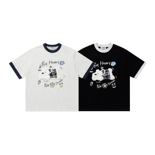 Plaid Bear Graphic Ringer T-Shirt Short Sleeve Crew Neck Oversized Casual Summer Streetwear Tee | Big Heart Ringer - Seldom Seen Styles