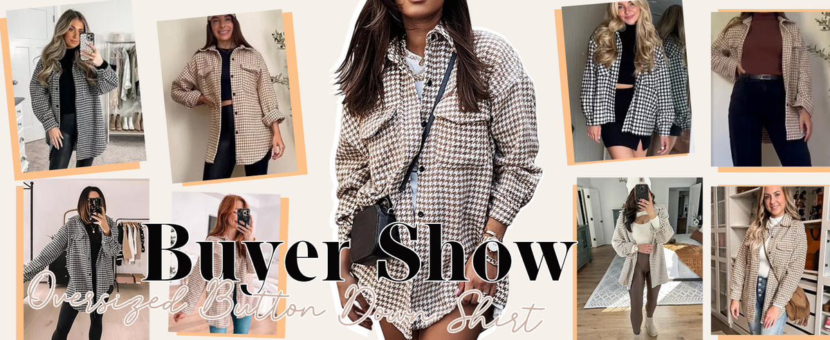 Plaid Jacket Women Casual Houndstooth Jacket Flannel Shacket Loose Long Sleeve Shirt Button Down Shacket with Pockets - Seldom Seen Styles