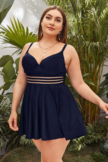 Maillot de Bain Bikini Volanté avec Empiècement en Mesh Taille Plus