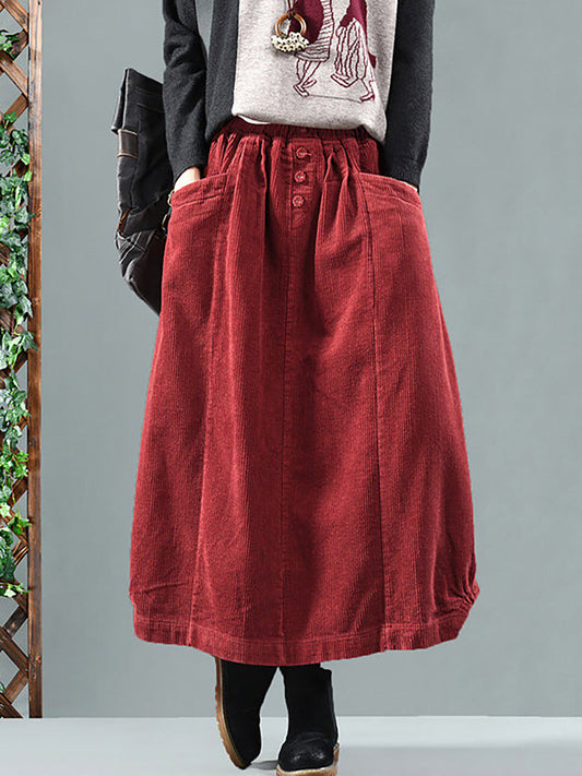 Plus Size Elastic Waist Calf Length Spring Corduroy Skirt - Seldom Seen Styles