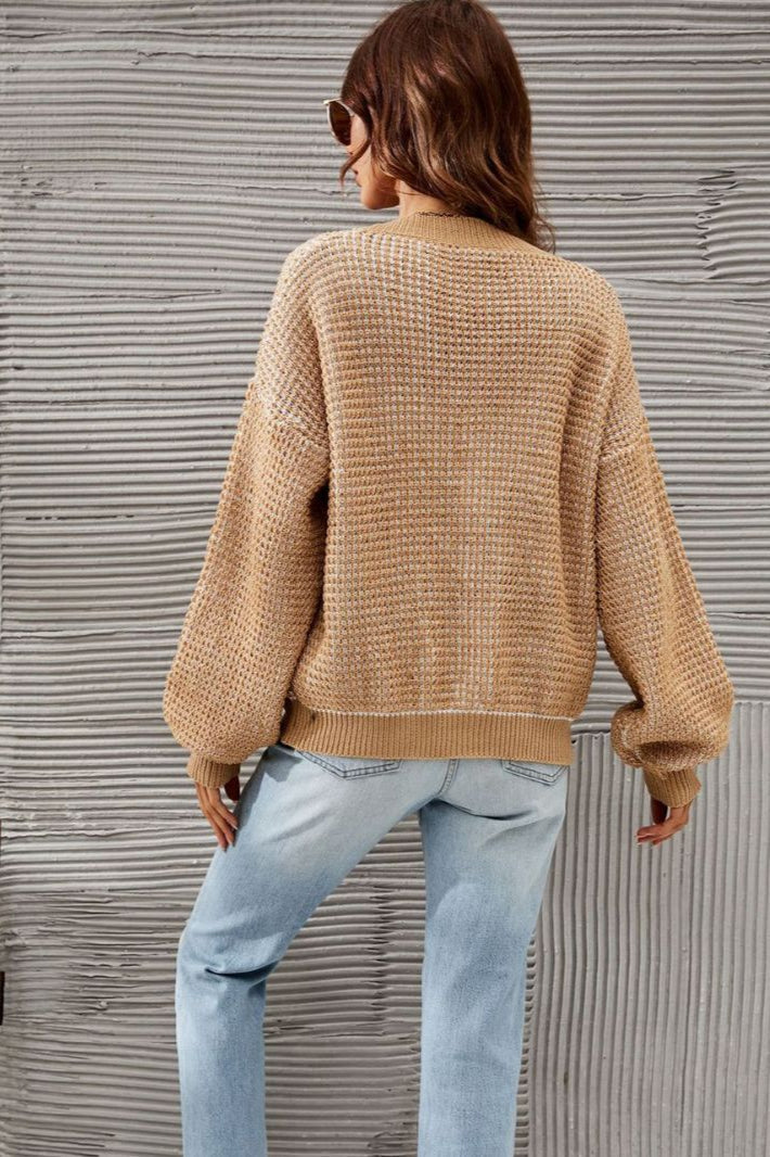 Plus Size Hollow Knit Cardigan Women's 2025 Fall Chunky Knit Open Front Long Sleeve V Neck Button Loose Cardigan Sweaters - Seldom Seen Styles