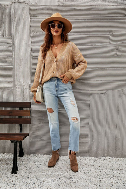 Cardigan en tricot creux grande taille pour femme, pull ample en tricot épais ouvert sur le devant, manches longues, col en V, boutons, collection automne 2025